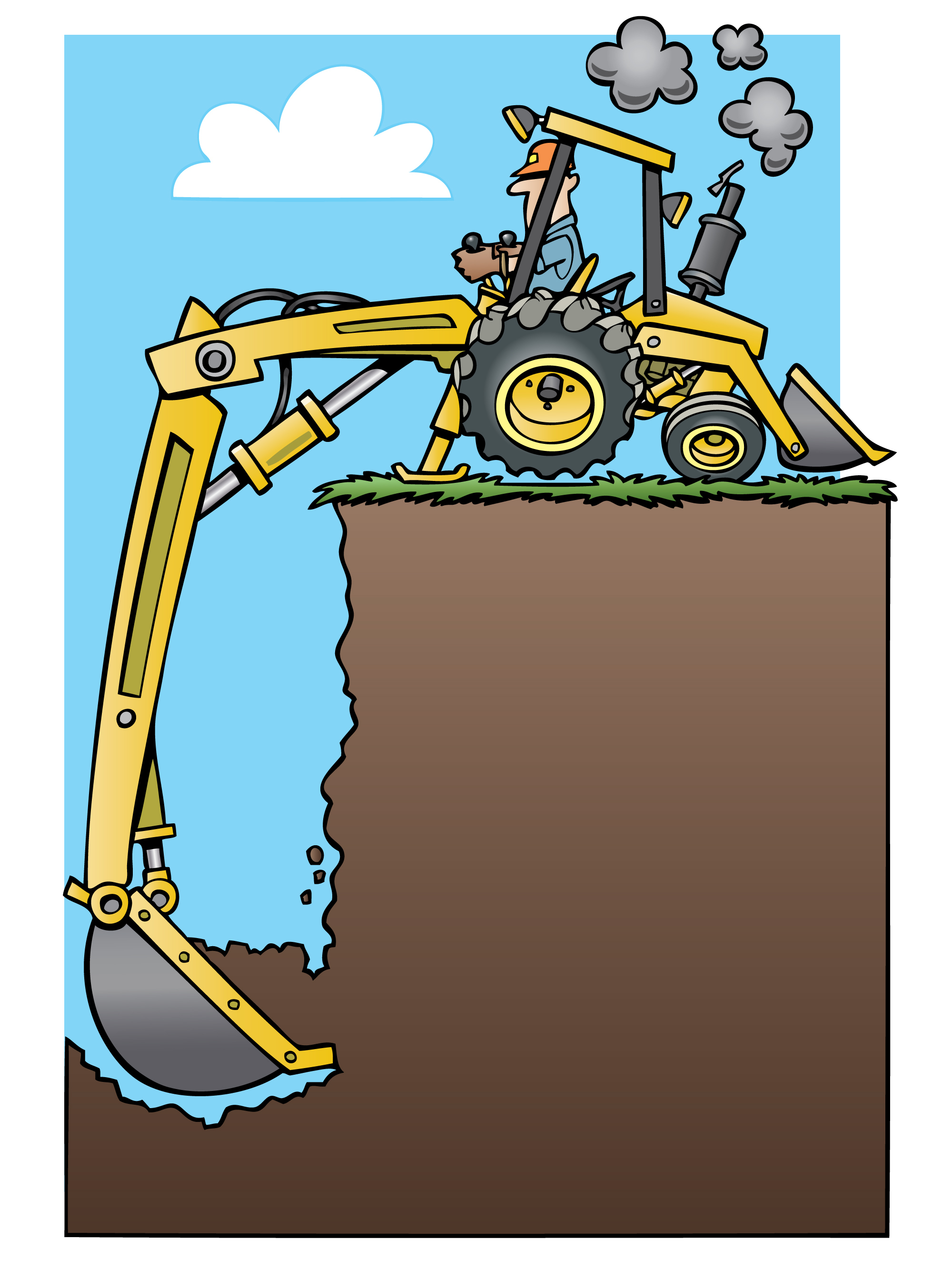 Трактор копает землю